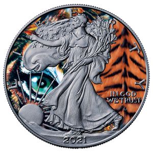 1 oz Silber Eagle 2021 – Der Tiger, Spirit Animals – Art Color Collection Serie